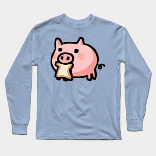 Cute Piggy Cartoon Eating Bread Long Sleeve T-Shirt